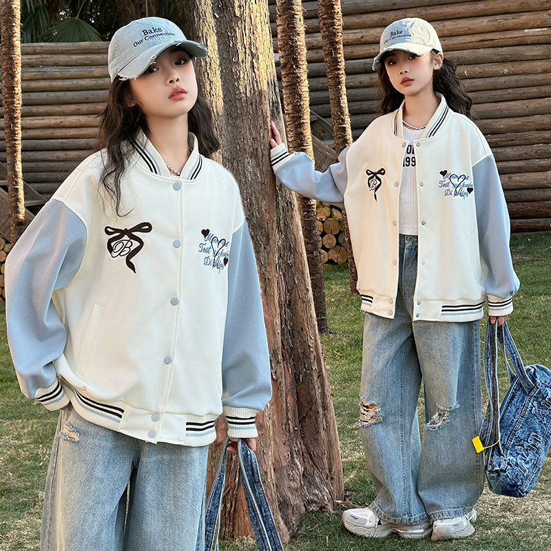 胖女童棒球服外套春秋新款洋气