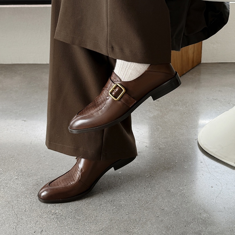 压花工艺~重工水洗头层牛皮~英伦风复古小皮鞋女四季商务深口单鞋