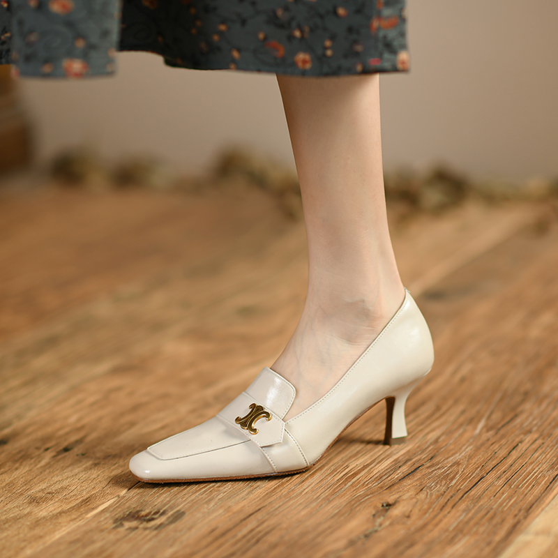 法式复古高跟鞋女细跟全真皮单鞋