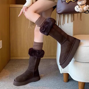 两穿~4cm厚底雪地靴女冬季毛毛加绒棉鞋子舒适保暖小个子高筒长靴