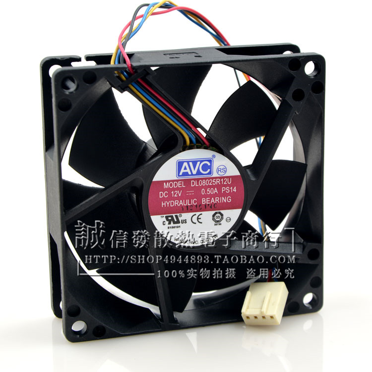 AVC 8025 12V 0.50A DL08025R12U 4针/线 CPU机箱PWM调速散热风扇