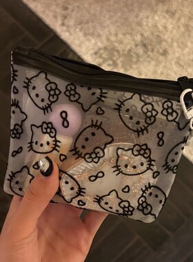 透明网纱kitty补妆包便携外出化妆包收纳旅行实用零钱包耳机包