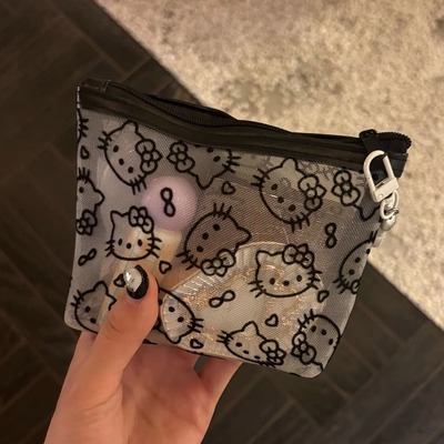 透明网纱kitty补妆包便携外出化妆包收纳旅行实用零钱包耳机包