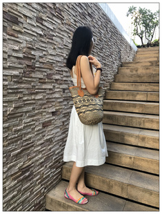 手提单肩包 巴厘岛传统手工艺编制藤皮图腾包 草编包 新款