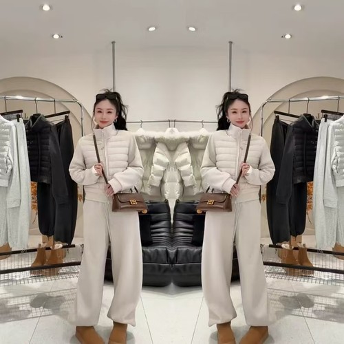 气质休闲排骨羽绒棉外套加绒阔腿裤套装冬新款加厚保暖显瘦两件套