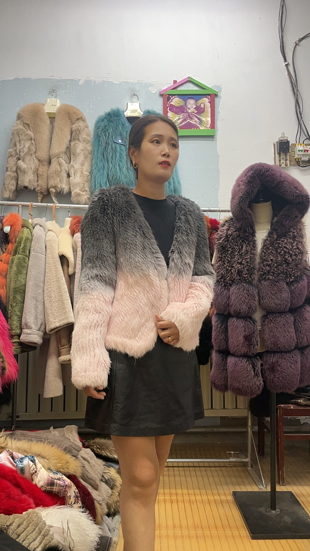 渐变色毛毛外套女冬季加厚保暖8包挂件