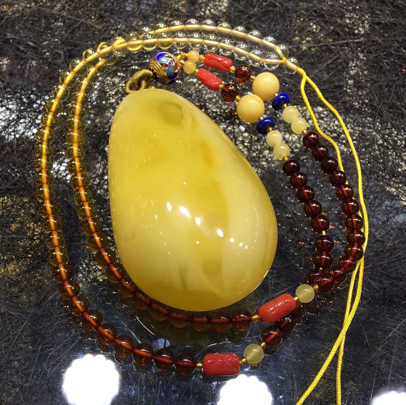 只做正品鸡油黄蜜蜡吊坠金绞蜜水滴形原石项饰一物一图蜜蜡项链女