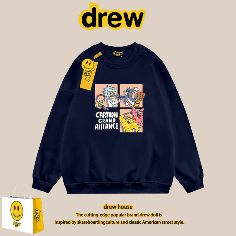 DrewHouse笑脸纯棉圆领卫衣男女宽松2023秋冬加绒大码休闲情侣