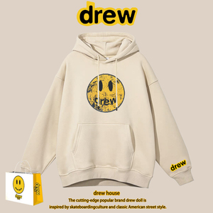 Drew House笑脸潮牌贾斯丁比伯卫衣纯棉宽松男女情侣加绒连帽外套
