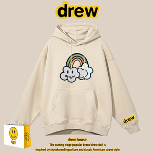 drew笑脸彩虹小众美式潮牌连帽卫衣男女秋冬宽松休闲运动情侣帽衫