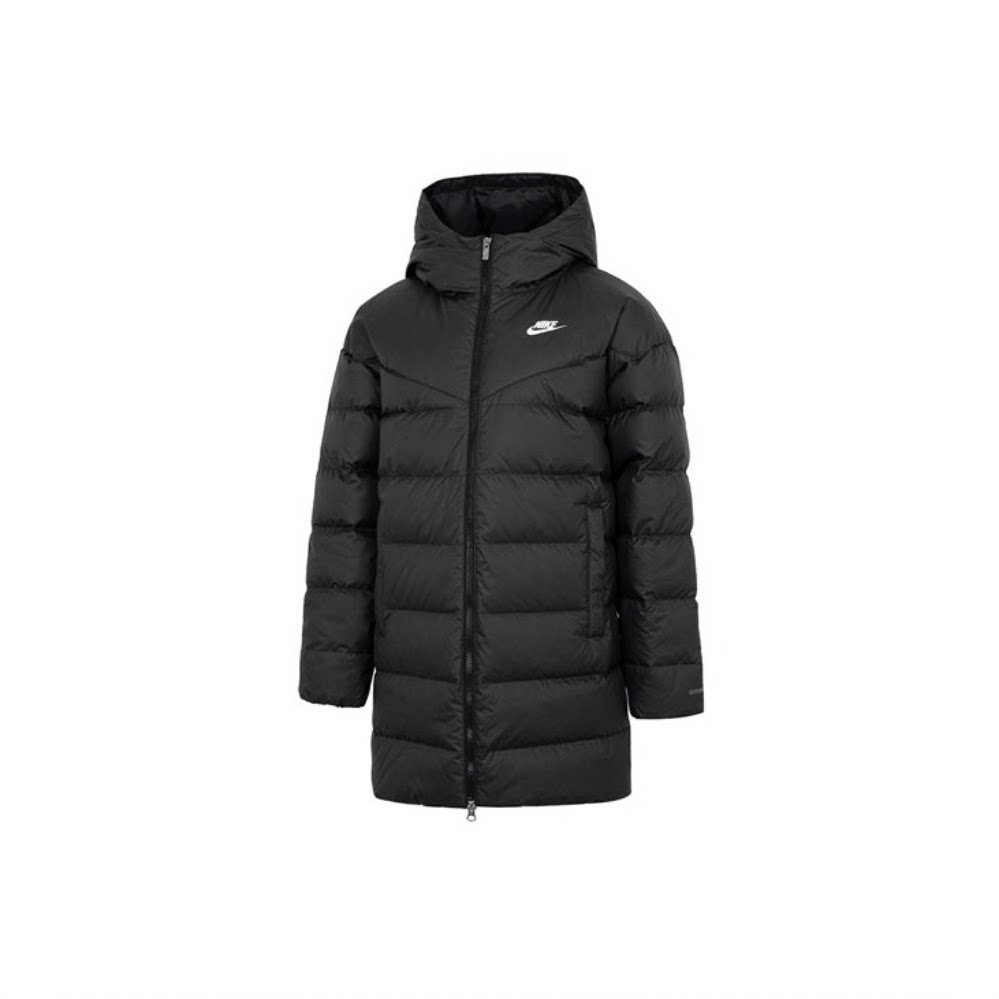 NIKE耐克 女款纯色logo印花连帽长款羽绒服 DQ6874-010-133