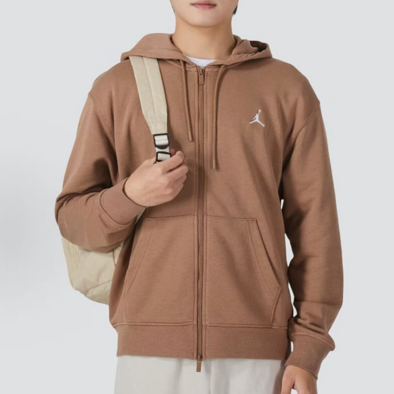 NIKE/耐克 Jordan logo图案纯色连帽夹克男款卡其外套FV7292-223