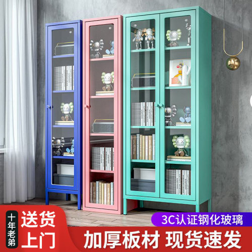 北欧家居铁艺书柜带玻璃门客厅