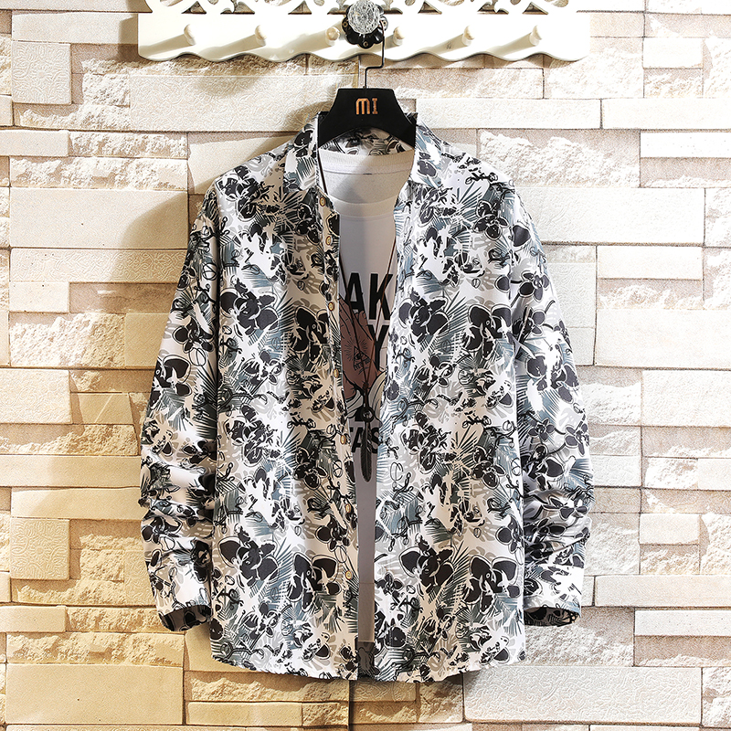 秋季男生港风长袖宽松情侣外套大码衬衫3010P35，男装衬衫，星座101C（原电商A011-3）