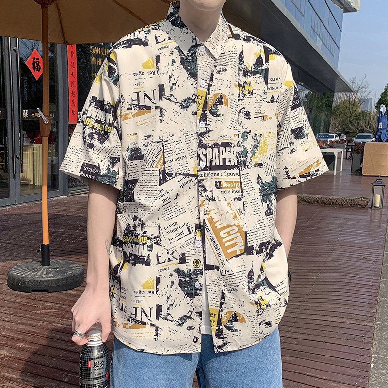 港风衬衫24冰丝男短袖夏季设计感情侣沙滩衬衣外套 D635 P35图片