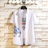 QT4025大码鲤鱼风印花短袖青年男士外贸衬衫3692P38，男装T恤，星座101C（原电商A011-3）