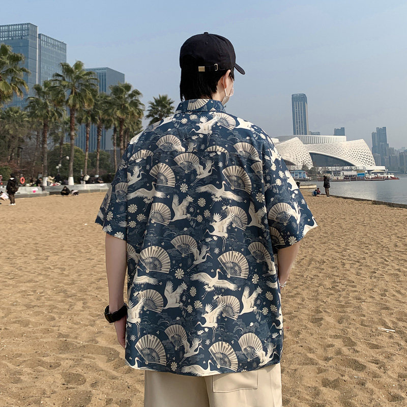 港风衬衫大码男短袖夏季情侣款沙滩衬衣外套D3905P35,男装衬衫,星座101C（原电商A011-3）