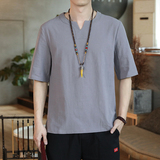 QT4025风纯色短袖薄款T恤棉麻男大码短袖T恤男T620P33，男装T恤，星座101C（原电商A011-3）