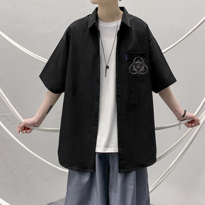 港风大码短袖INS潮衬衫青年男生情侣衬衫D323P28