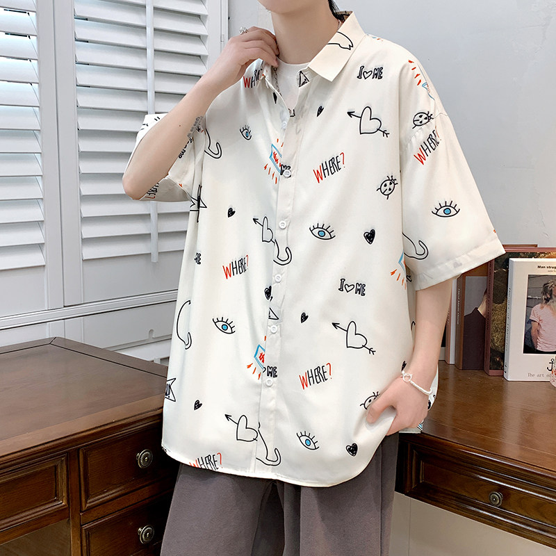 A011-3短袖港风宽松模特情侣男生潮大码衬衫D395P35,男装T恤,星座101C（原电商A011-3）