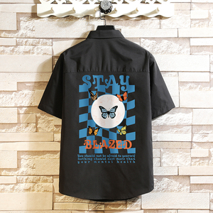 港风大码短袖蝴蝶老虎衬衫青年男生情侣衬衫D330 P28，男装T恤，星座101C（原电商A011-3）