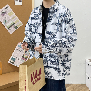 春秋男生长袖宽松情侣外套港风模特大码衬衫3012 P35图片