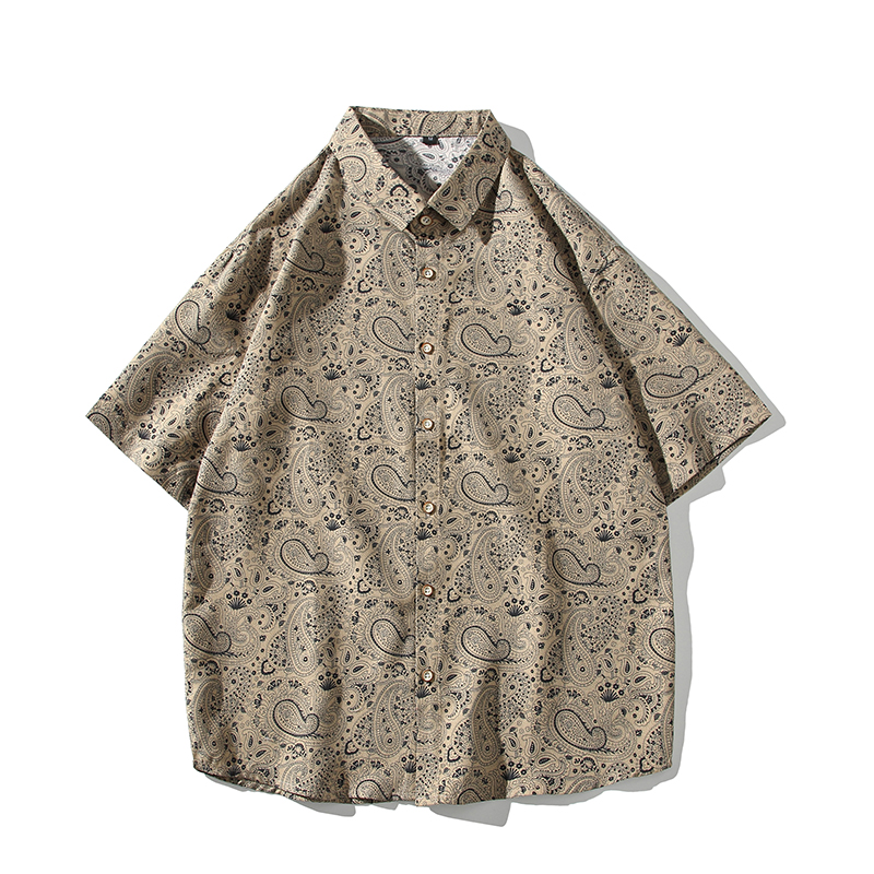 港风白底大码短袖潮腰果花衬衫情侣衬衫D353P30，男装T恤，星座101C（原电商A011-3）