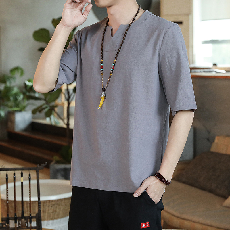 QT4025风纯色短袖薄款T恤棉麻男大码短袖T恤男T620P33，男装T恤，星座101C（原电商A011-3）