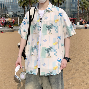 港风衬衫大码男短袖夏季情侣款沙滩衬衣外套 D3905 P35图片