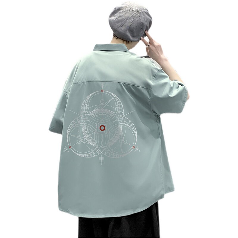 港风大码短袖INS潮衬衫青年男生情侣衬衫D323P28,男装T恤,星座101C（原电商A011-3）