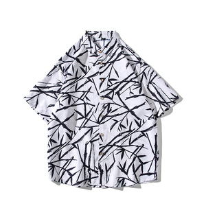 港风白底大码短袖潮花衬衫男生情侣衬衫D351 P30，男装T恤，星座101C（原电商A011-3）