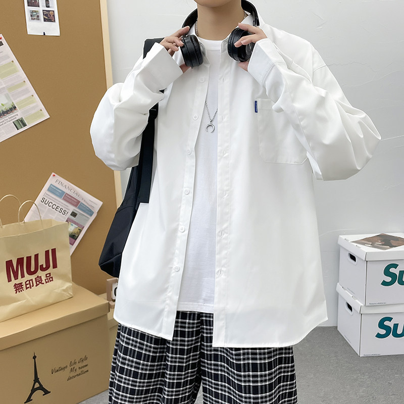 五色男生港风长袖纯色宽松模特情侣外套大码衬衫3020P30,男装衬衫,星座101C（原电商A011-3）