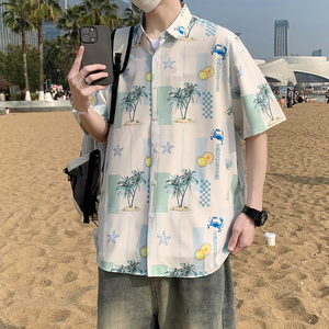 港风沙滩衬衫大码男短袖夏季情侣款衬衣外套 D3908 P35图片