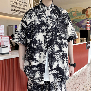 冰丝衬衫男短袖夏季情侣款小众衬衣外套 D655 P35图片