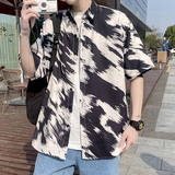 港风大码冰丝衬衫男短袖夏季情侣小众衬衣外套D652P35，男装T恤，星座101C（原电商A011-3）
