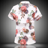 钱塘4025夏季衬衣短袖风花衬衫青年男衬衫D308P45，男装T恤，星座101C（原电商A011-3）