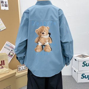 春秋男生港风长袖模特宽松ins情侣大码衬衫图案已注册3022 P35图片