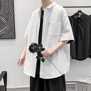 港风大码短袖纯色五色衬衫青年男生ins宽松情侣衬衫D320 P25图片