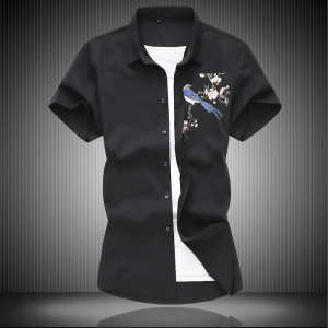 QT4025大码休闲梅花风印花短袖青年男士外贸衬衫3687P38，男装T恤，星座101C（原电商A011-3）