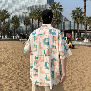 夏季大码港风情侣款短袖复古花衬衫港风衬衣 D3912 P35图片