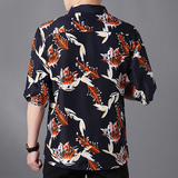 新款加大码男士花衬衫休闲外套灰墙1210P38，男装衬衫，星座101C（原电商A011-3）