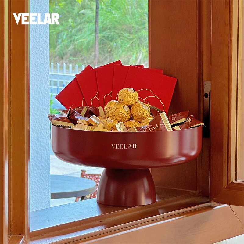VEELAR水果盘红色乔迁结婚艺术客厅家用茶几金属高颜值零食糖果盘