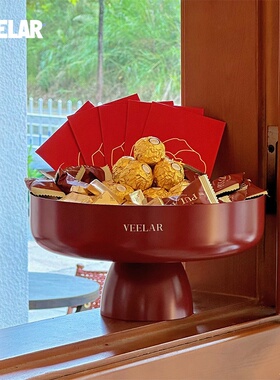 VEELAR水果盘红色乔迁结婚艺术客厅家用茶几金属高颜值零食糖果盘
