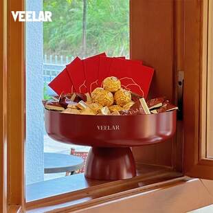 VEELAR水果盘红色乔迁结婚艺术客厅家用茶几金属高颜值零食糖果盘