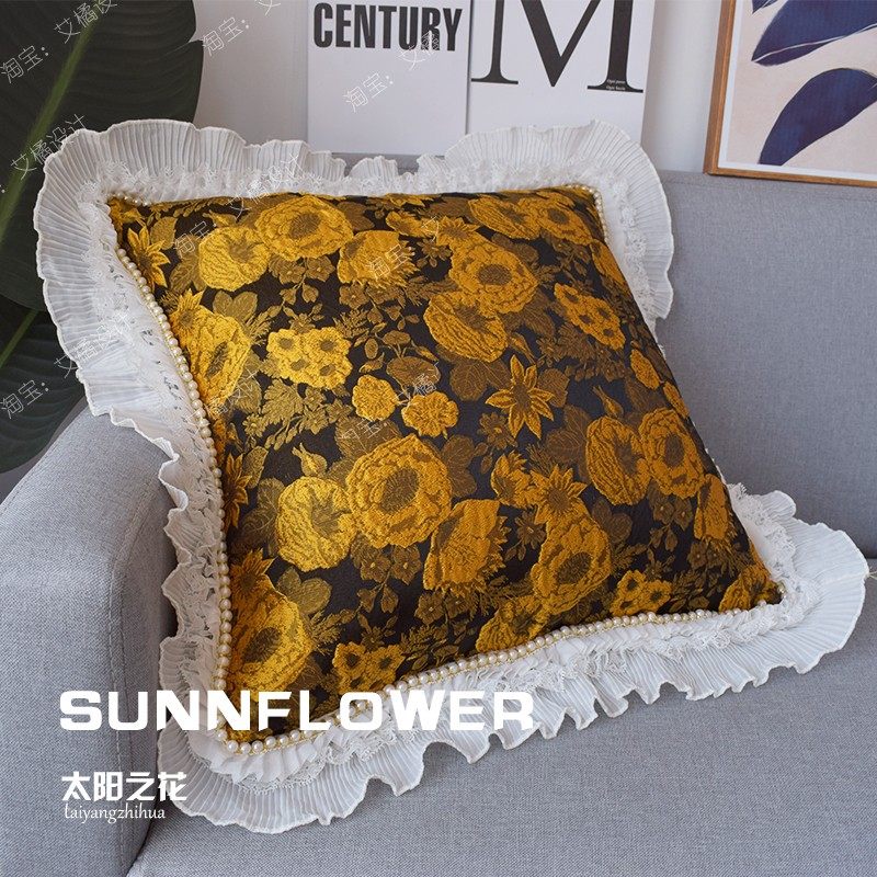 艾橘自制油画向日葵抱枕靠垫复古法式英式法式复古轻奢蕾丝抱枕欧,居家布艺,靠垫/抱枕,淘宝优惠券,粉丝福利购,淘宝优惠卷