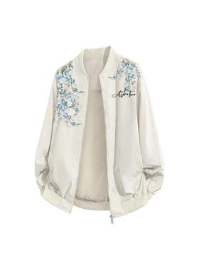 美式飞行员潮牌情侣小众拉链宽松百搭舒适棒球服男女印花夹克外套