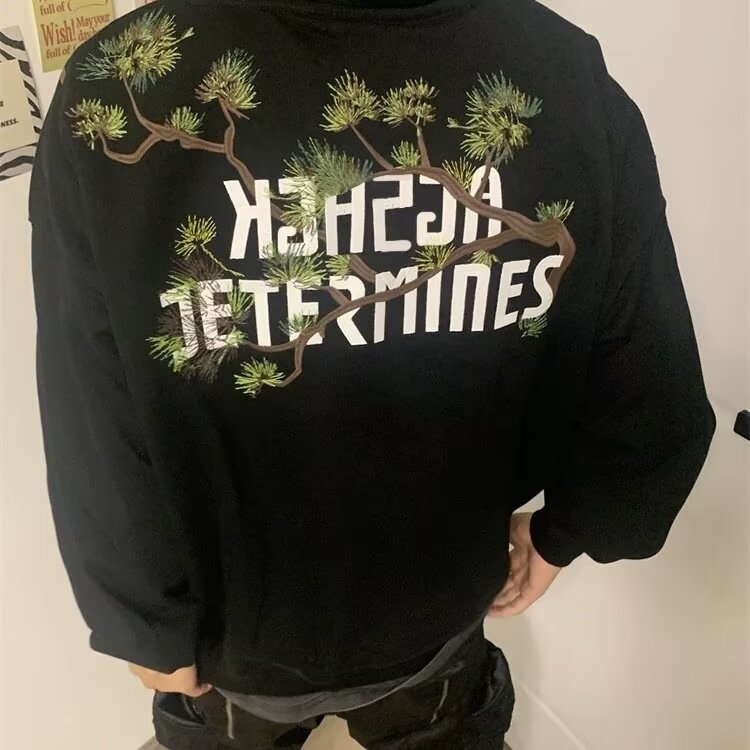 潮牌字母迎客松印花纯棉卫衣T恤女宽松潮流休闲卫衣情侣上衣