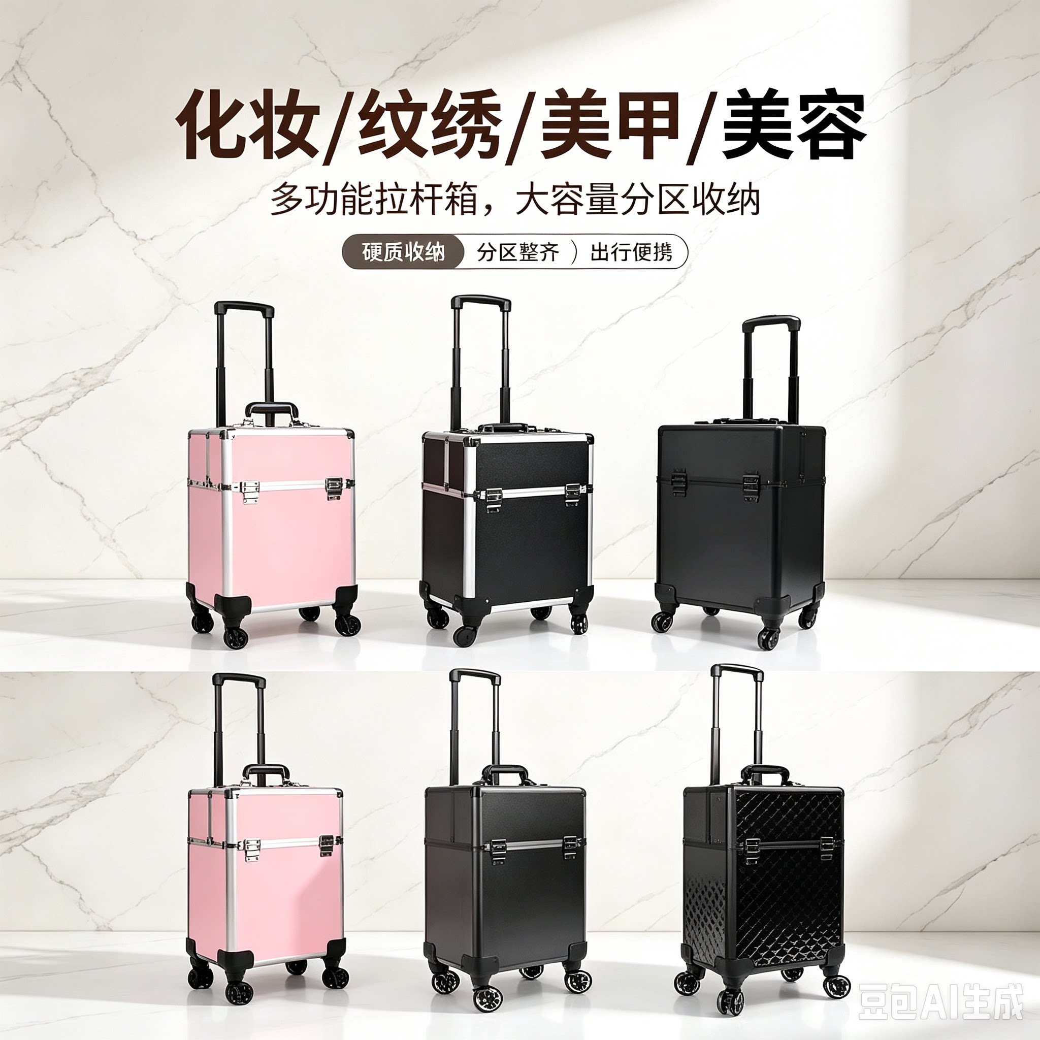 化妆箱专业跟妆师大容量外出带密码锁美甲美容纹绣专用拉杆工具箱