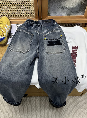 吴小越w1881男童加绒牛仔裤冬款刺绣痞帅男孩冬新款韩版长裤