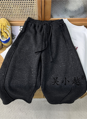 吴小越W1900男童加绒晒银冬款儿童长裤男孩卫裤休闲灰色运动裤